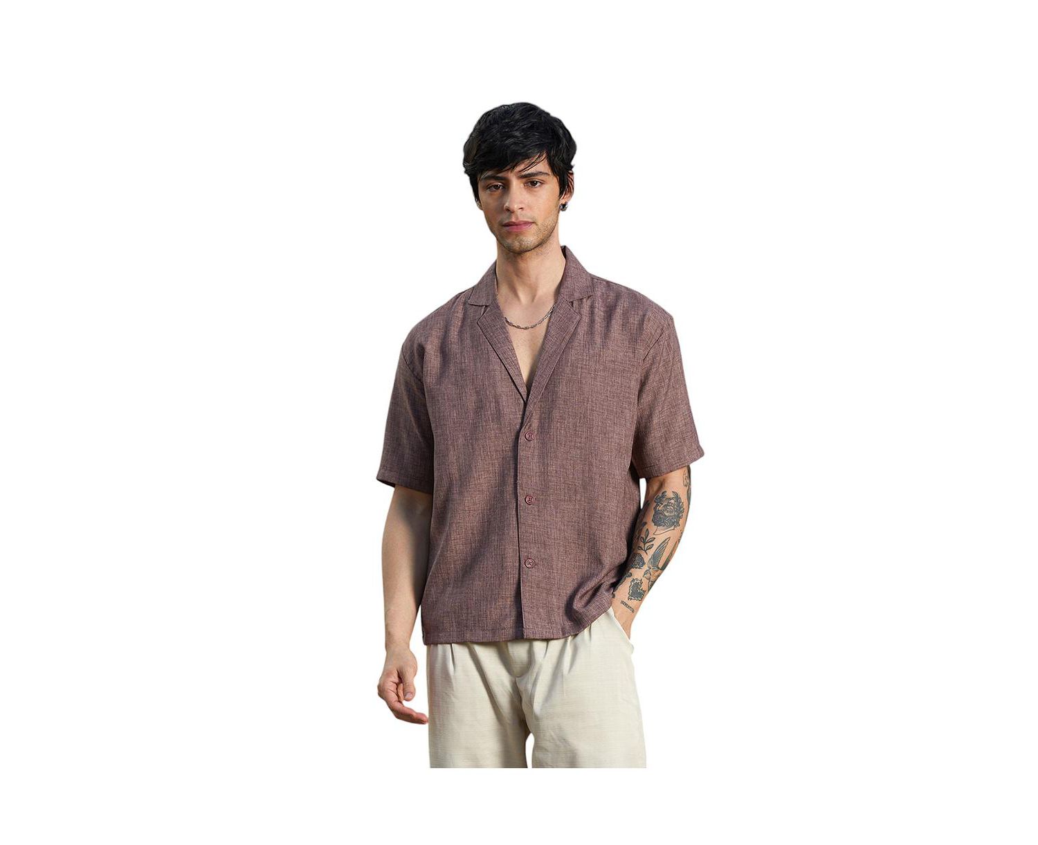 Men's Brown Stone Heathered Korean Oversized Shirt