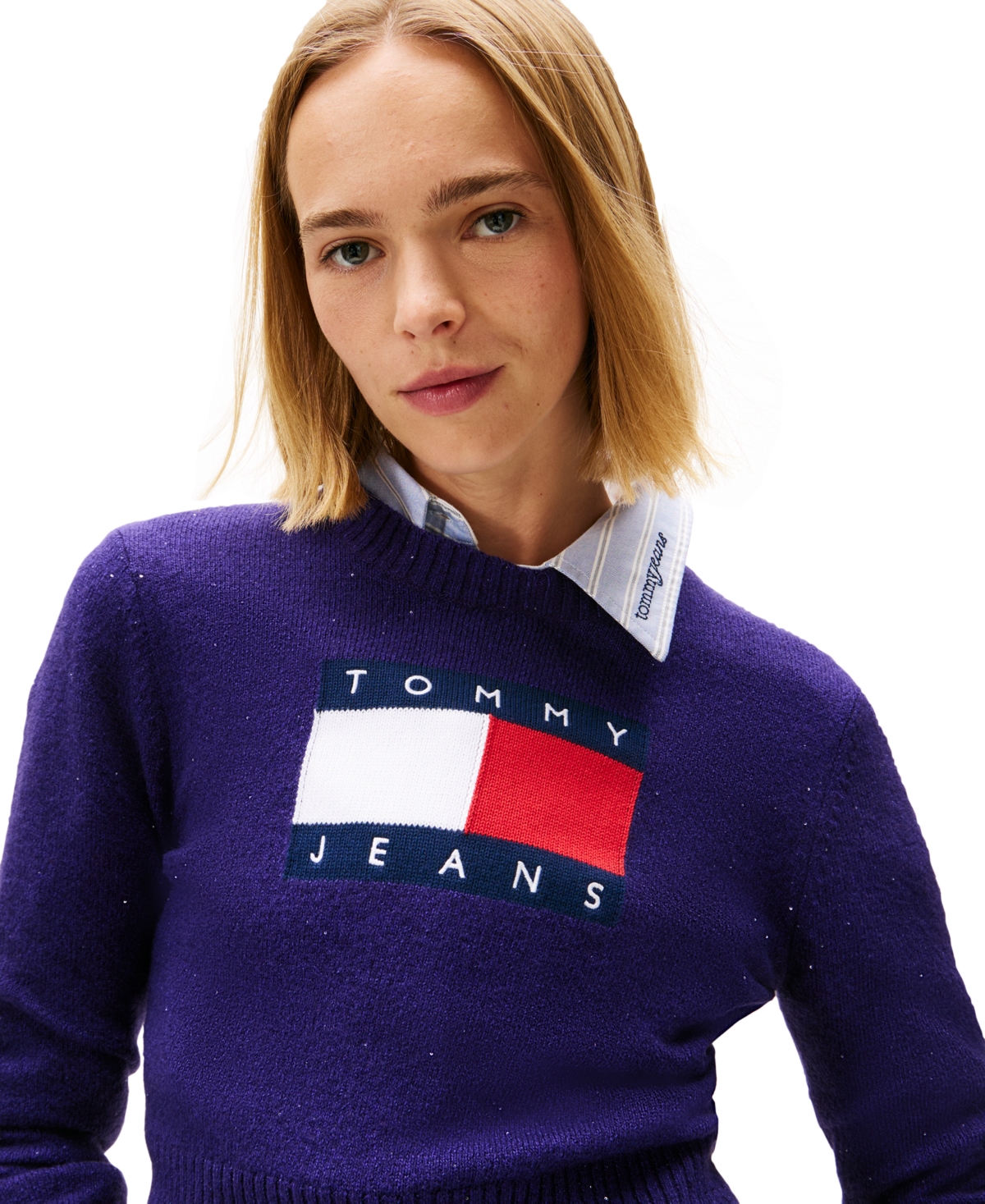 Tommy Jeans Women's Sparkle Flag Logo Sweater In Blue