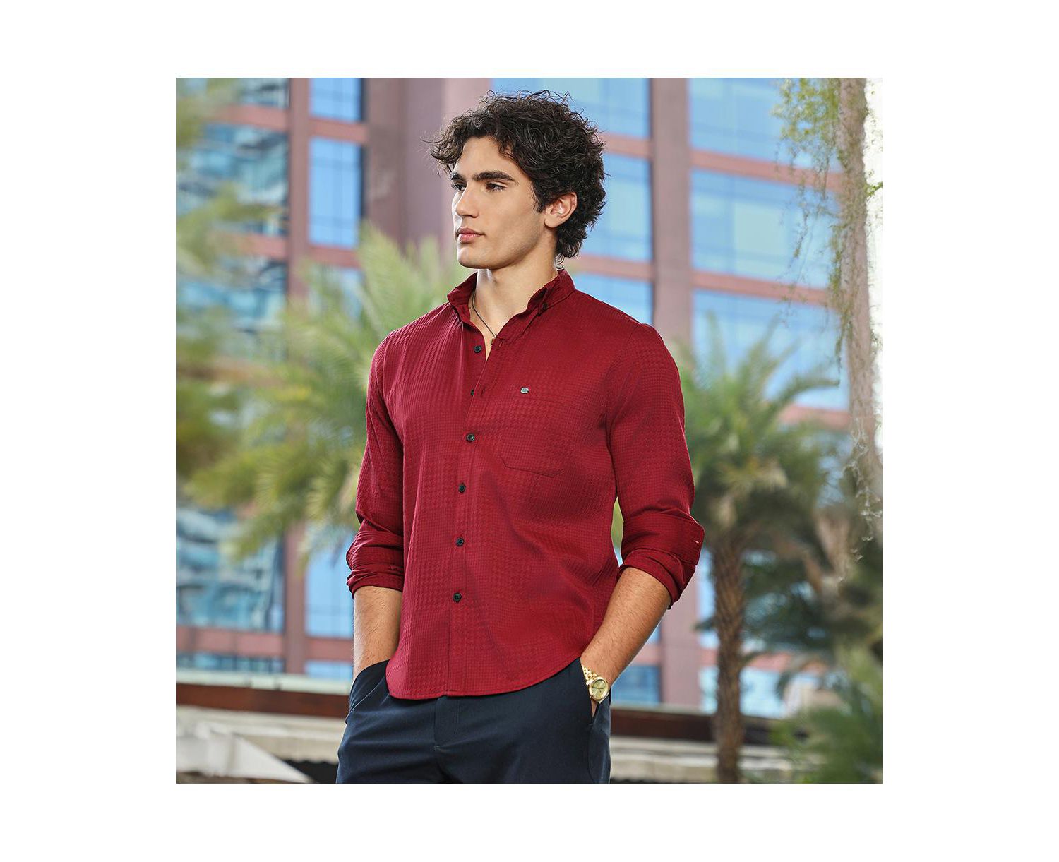 Men's Ruby Red Houndstooth-Tactile Shirt