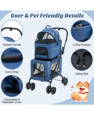Double Pet Stroller for 2 Dogs or Cats w/ 2 Detachable Carriers Safety Belt