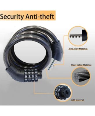 4-Digit Combination Bike Cable Lock, 32-Inch Coiled Security Lock, Anti-Theft for Mountain Bikes, Road Bikes, Scooters, Electric Bicycles