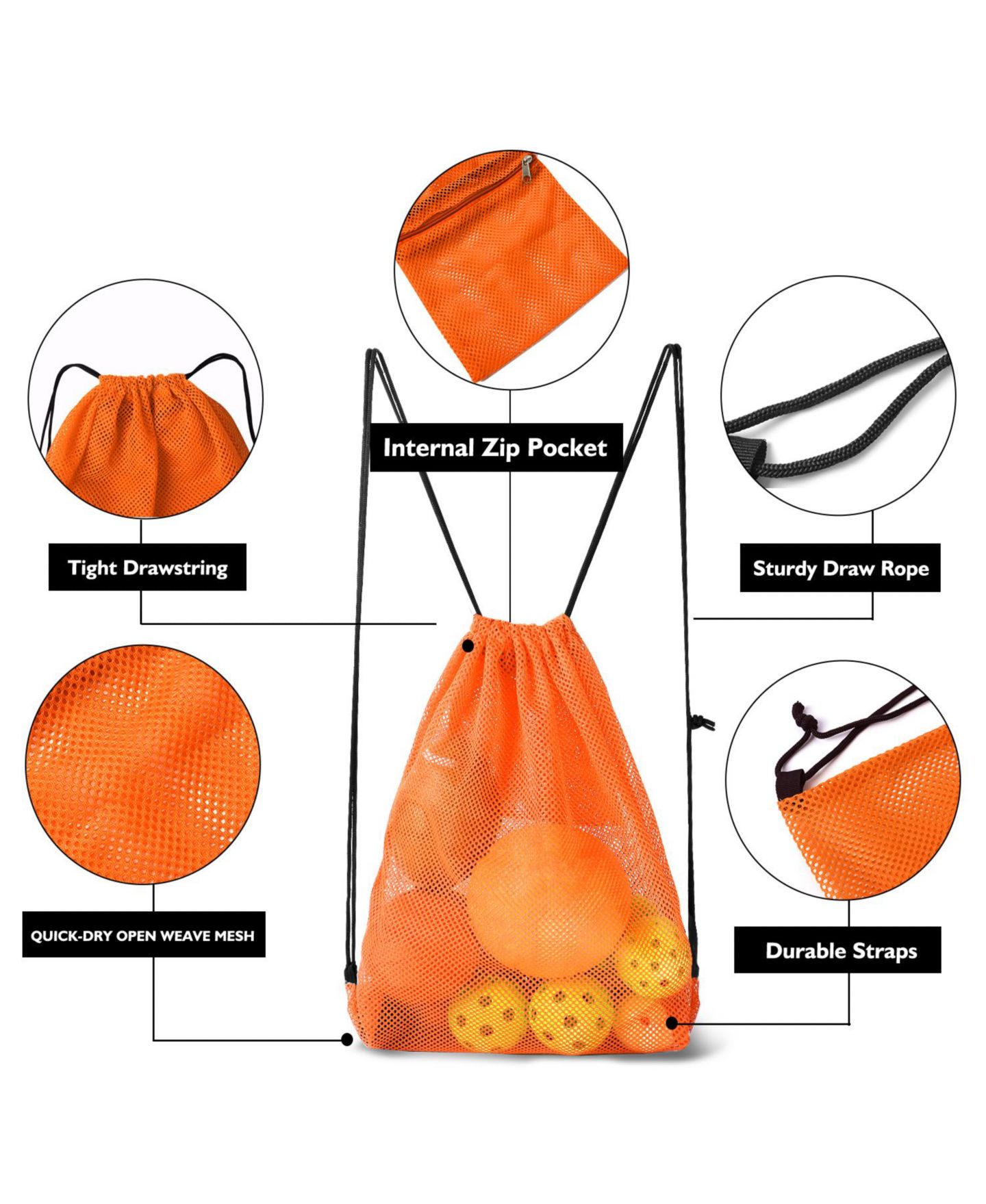 Рюкзак GSE Games & Sports Expert 19"x15" Mesh Drawstring Bag for Sports Gym Gear, Backpacking, Camping Gear, Travel (Several Colors Available), цвет: Оранжевый — фото 4