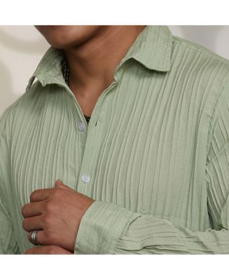 Men's Sage Green Self-Design Striped Shirt