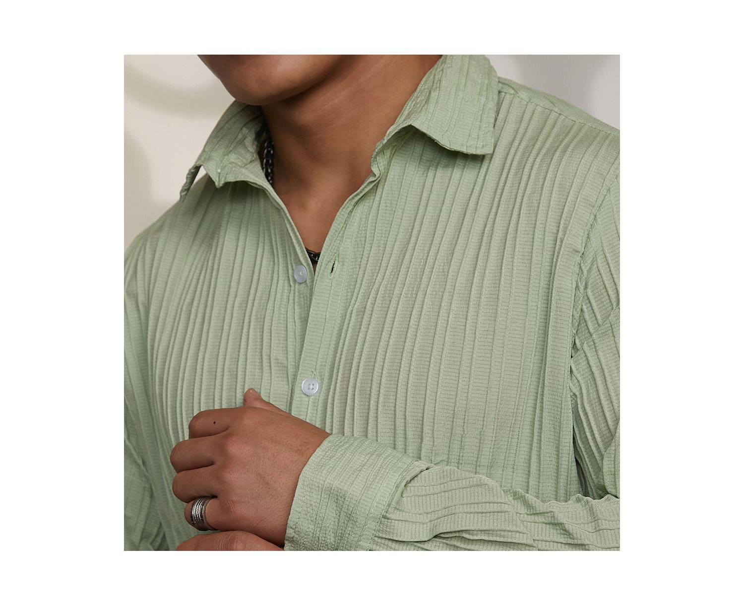 Men's Sage Green Self-Design Striped Shirt