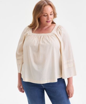 Plus Size Striped Square-Neck Top