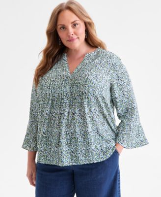 Style & Co - Plus Size Floral-Print Pintuck V-Neck Top