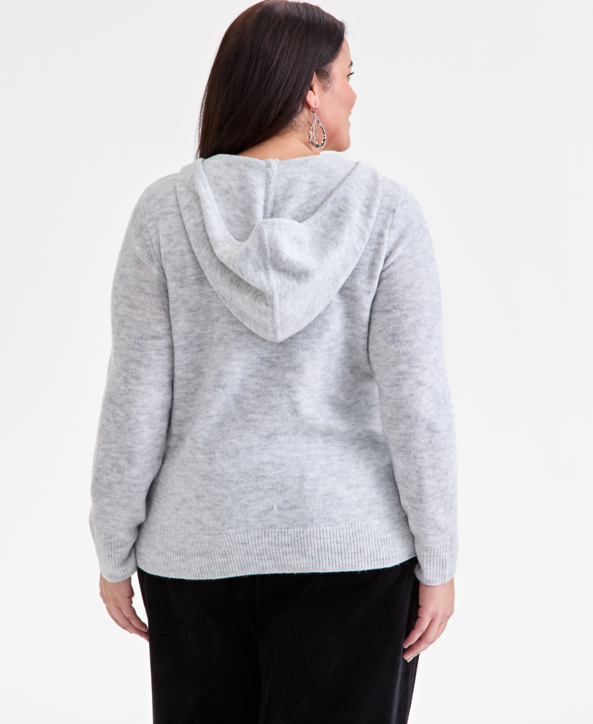 Style & Co Plus Size Hooded Sweater, Macy's Exclusive In Gray