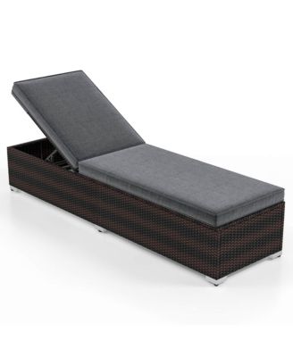 2 PCS Outdoor Chaise Lounge w/ Long Seat Cushion Heavy-Duty Metal Frame