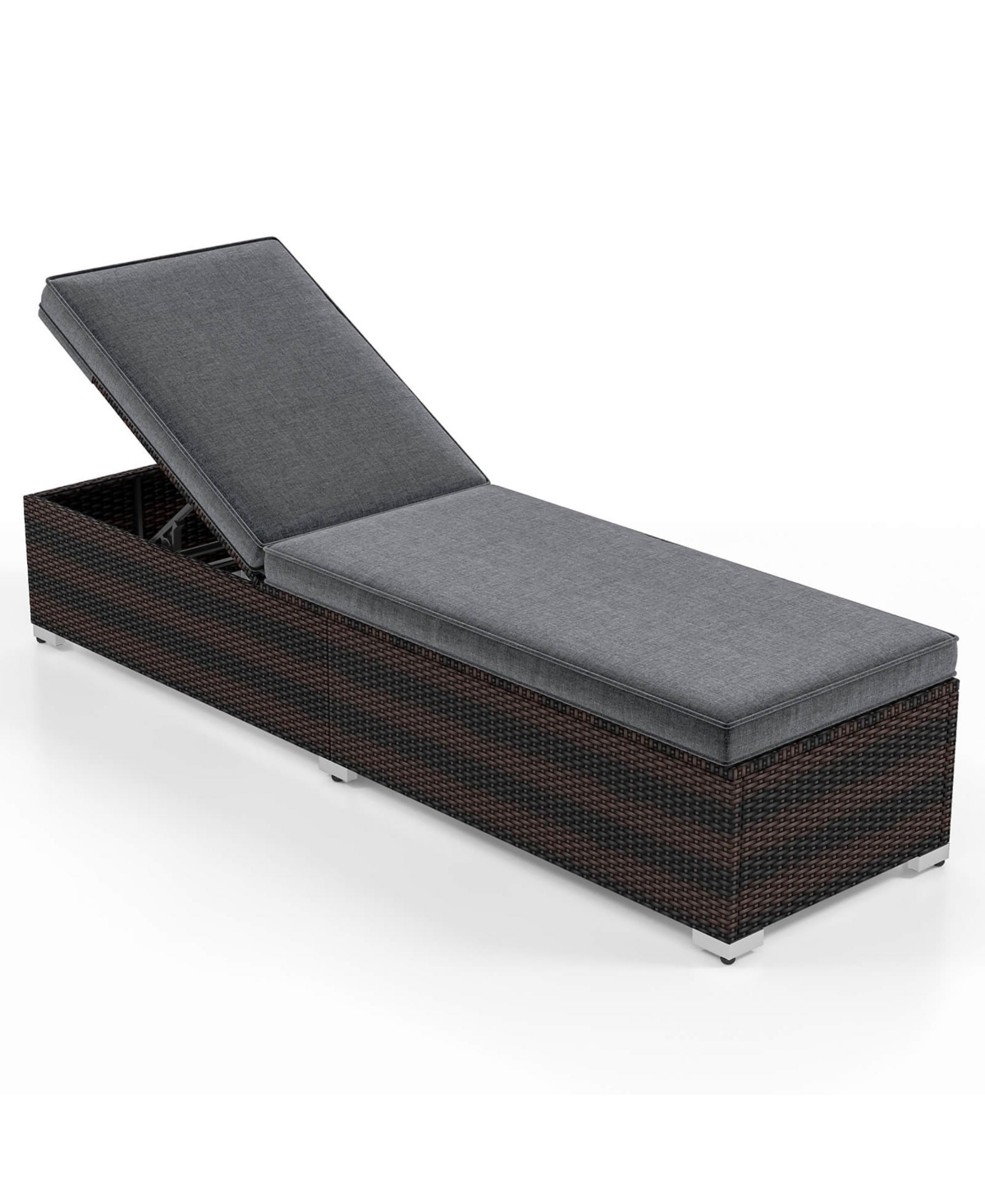 Gymax 2 Pcs Outdoor Chaise Lounge w/ Long Seat Cushion Heavy-Duty Metal Frame