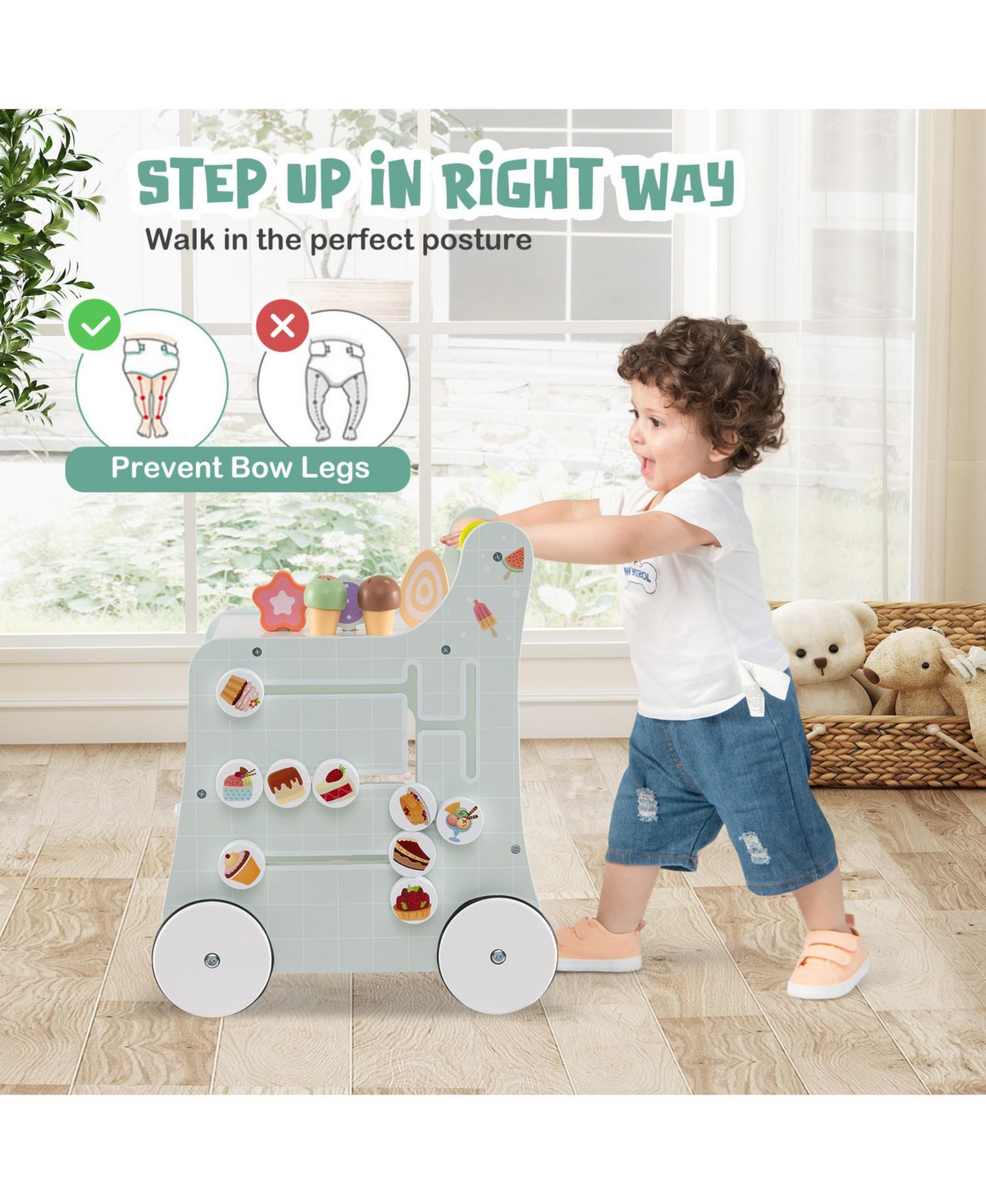 Kids Walker 2-in-1 with Toy Storage and Ice Cream Theme