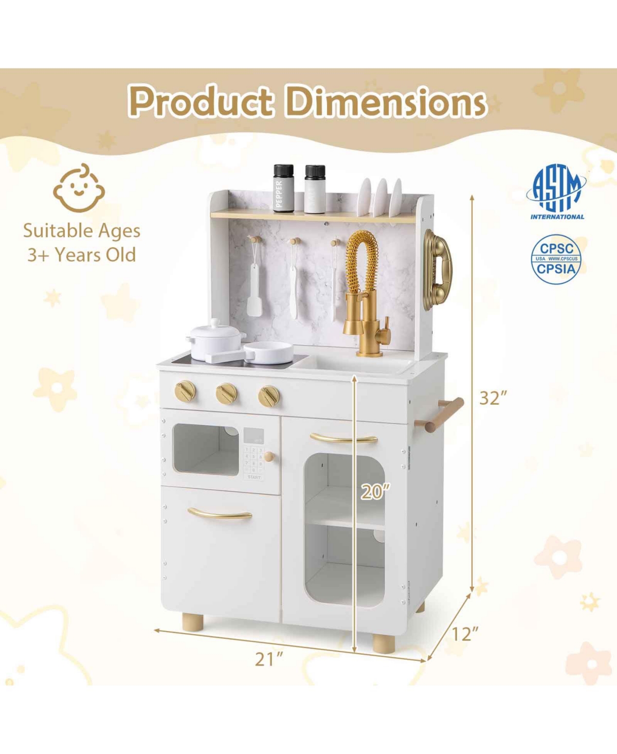 Slickblue Kids Kitchen Set Pretend Play Kitchen with Stoves Faucet Sink Telephone Microwave and Oven