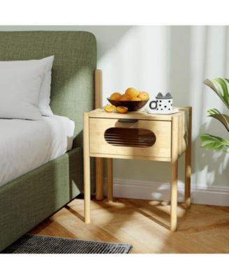 Square Tall Nightstand End Table with Decorative Drawer for Stylish Bedroom Storage and Accent