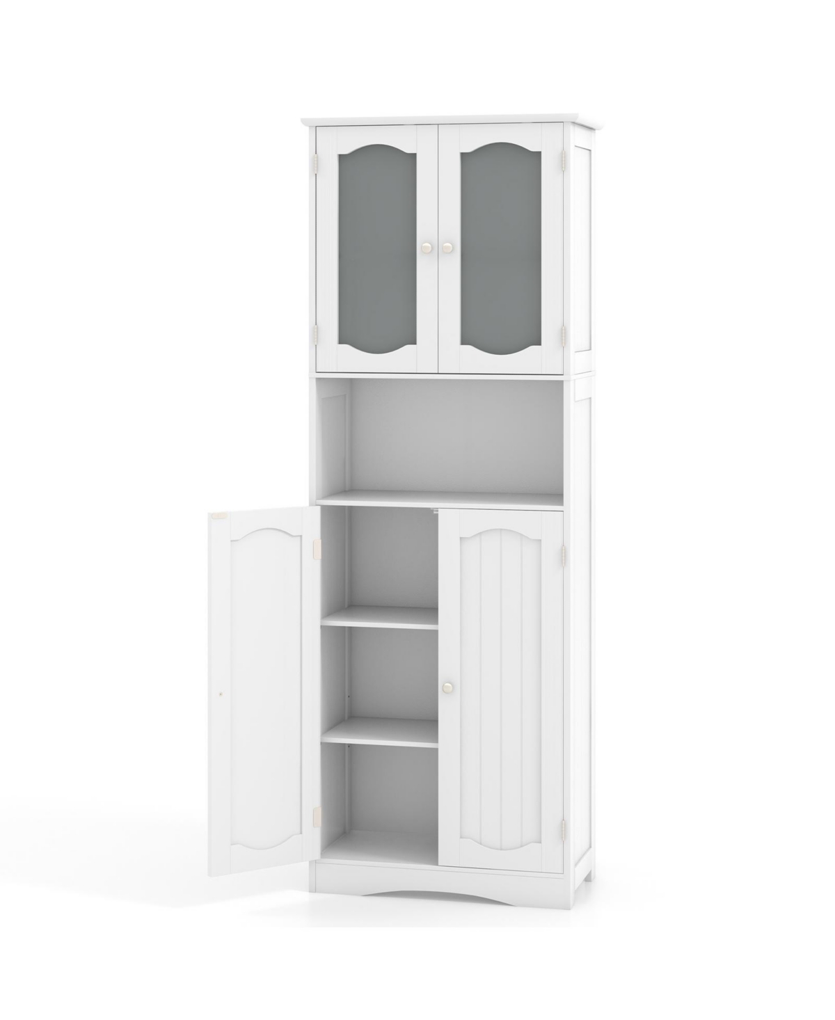 Bathroom Storage Cabinet with Frost Glass Doors and Shelves - White