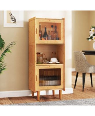 3-Cube Wicker Storage Cabinet with Open Compartment For Living Room