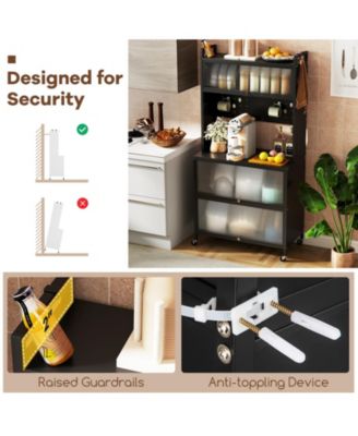 5 Tier Kitchen Bakers Rack with Lights Multifunctional Microwave Stand with Flip Door Cabinets