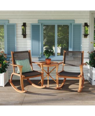 2 Pieces Acacia Wicker Rattan Rocking Chair Set with  Seat & Backrest