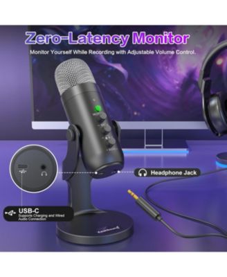 Wireless USB Microphone for iPhone, PC, iPad, Android, Condenser Mic with Mute, Echo Monitor, Volume Gain for Podcast, ASMR, Gaming