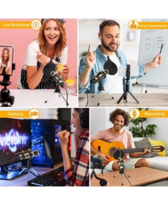 k08g USB Recording Microphone Gold and H1 Gooseneck Mic Arm Stand