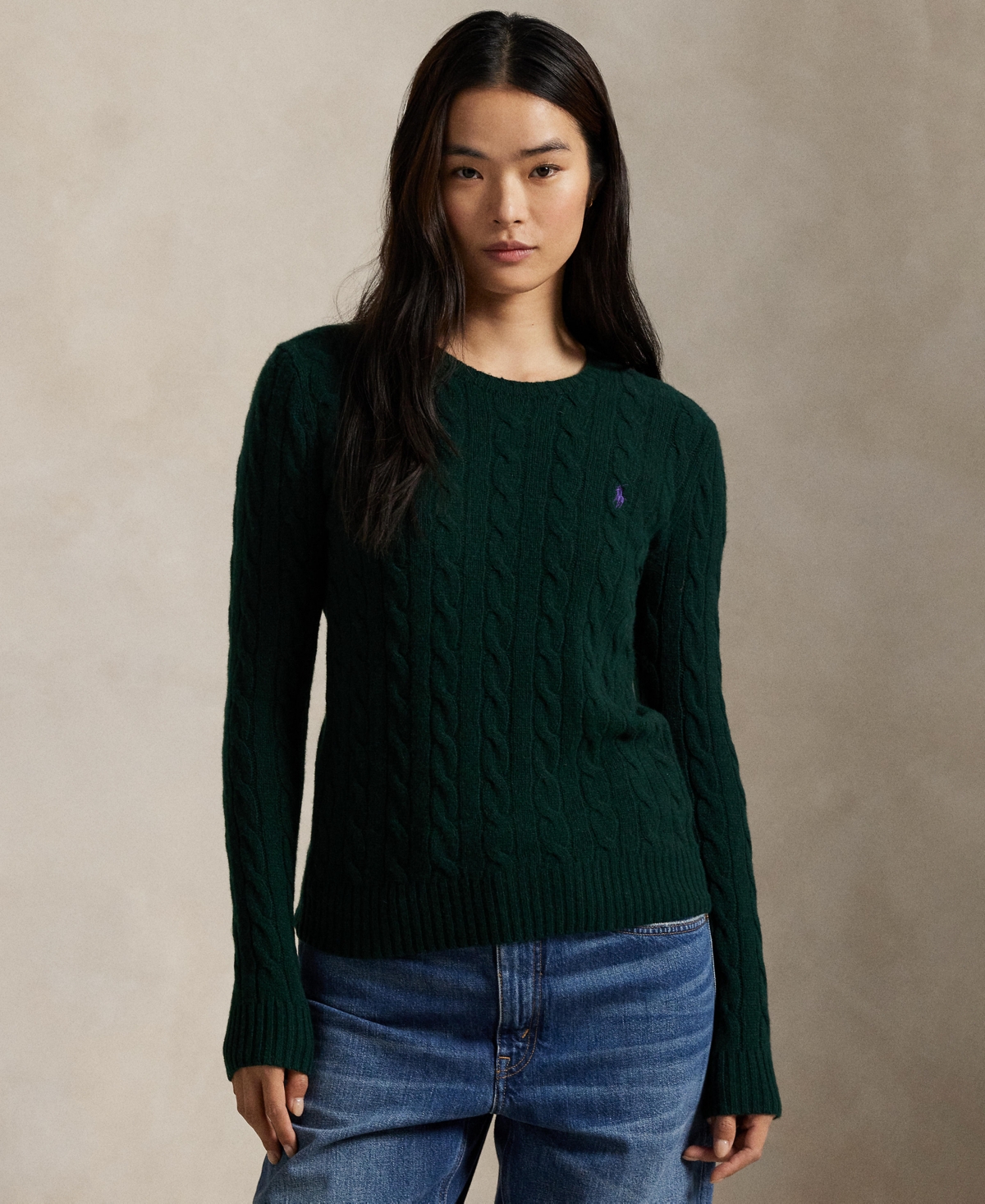 Polo Ralph Lauren Women's Cable Wool-cashmere Crewneck Sweater In Green