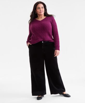 Plus Size Wide-Leg Corduroy Pants, Macy's Exclusive