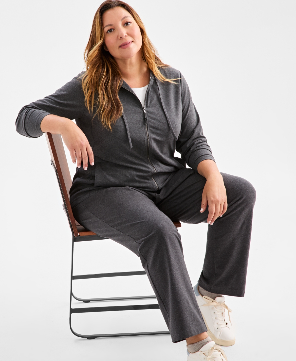 Style & Co Plus Size Zip-up Hooded Sweatshirt, Exclusively At Macy's In Gray