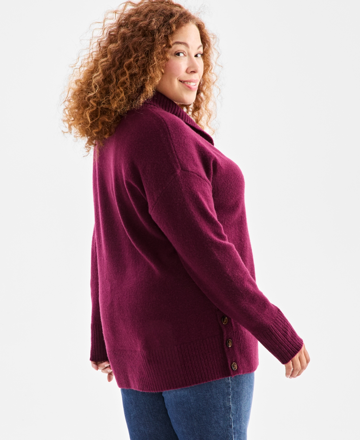 Style & Co Plus Size Solid Shawl-collar Tunic Sweater, Macy's Exclusive In Purple