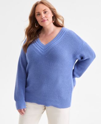 Style & Co - Plus Size V-Neck Stitch Detail Sweater