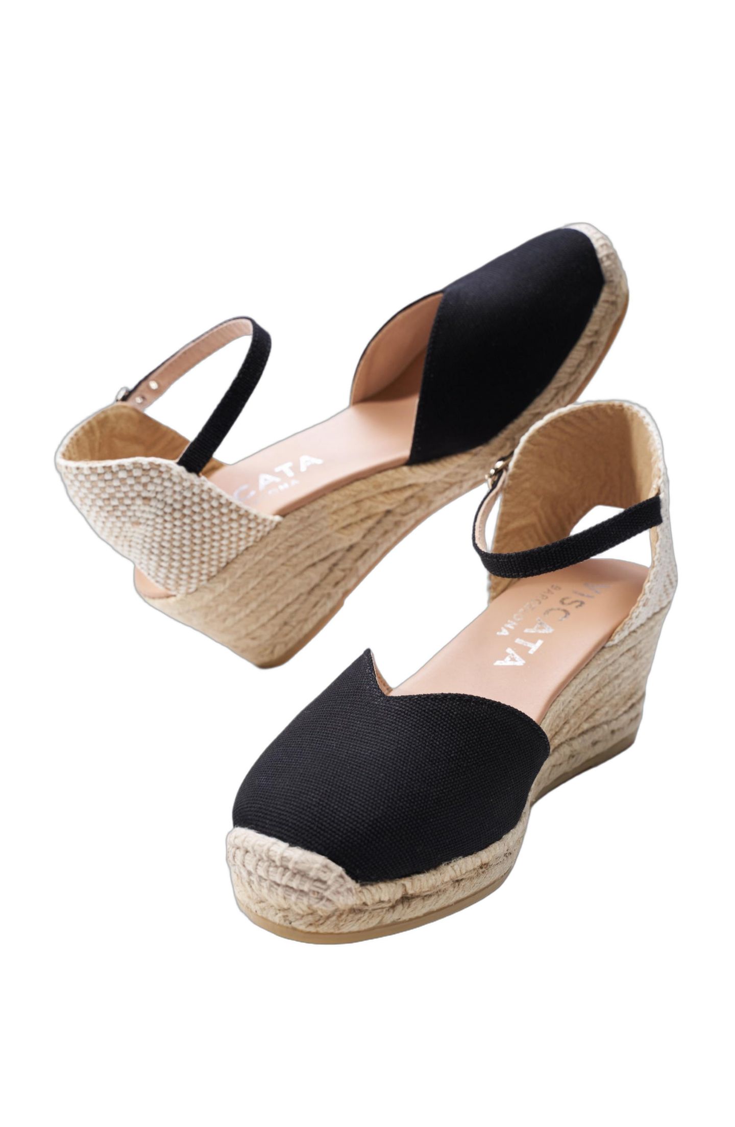 Женские сандалии VISCATA Reus Canvas Espadrille Wedges Ankle Strap, цвет: Чёрный — фото 3