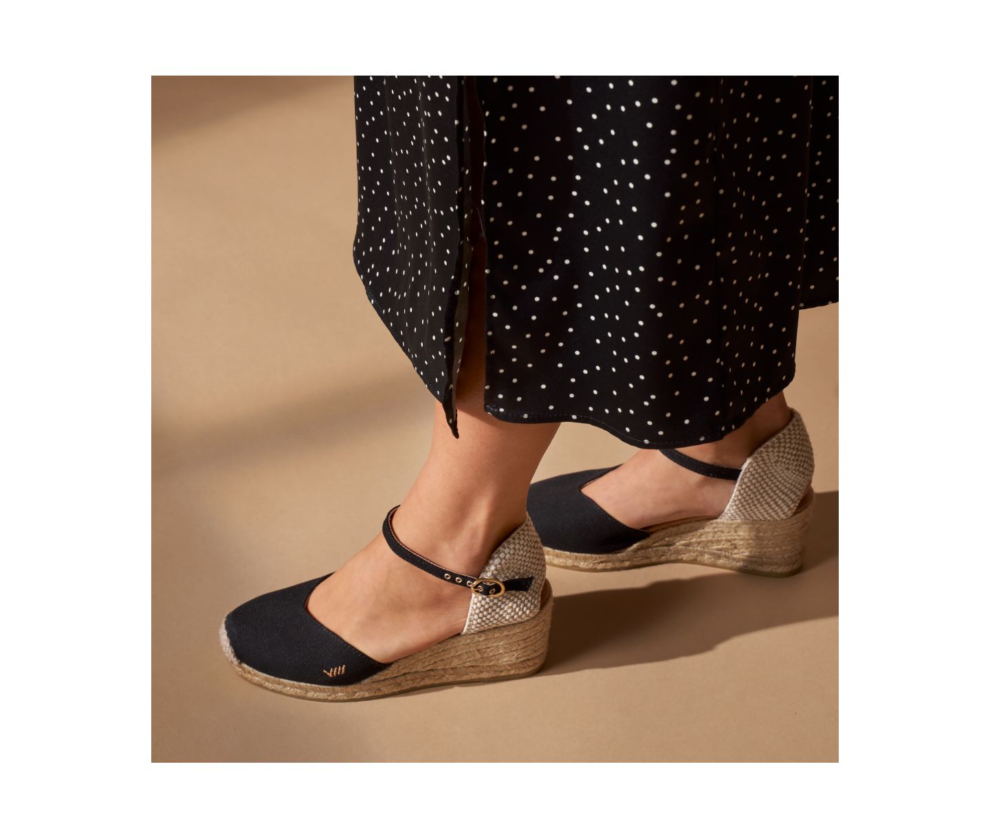 Женские сандалии VISCATA Reus Canvas Espadrille Wedges Ankle Strap, цвет: Чёрный — фото 6