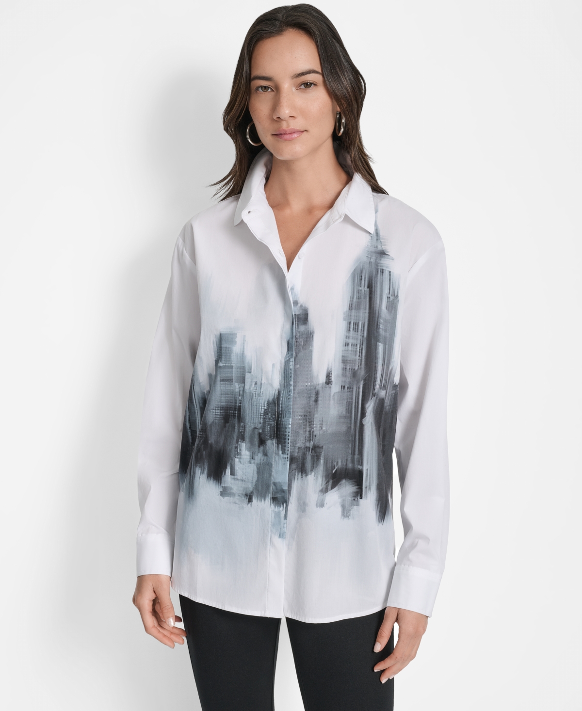 Dkny City Skyline Cotton Button-up Shirt In White
