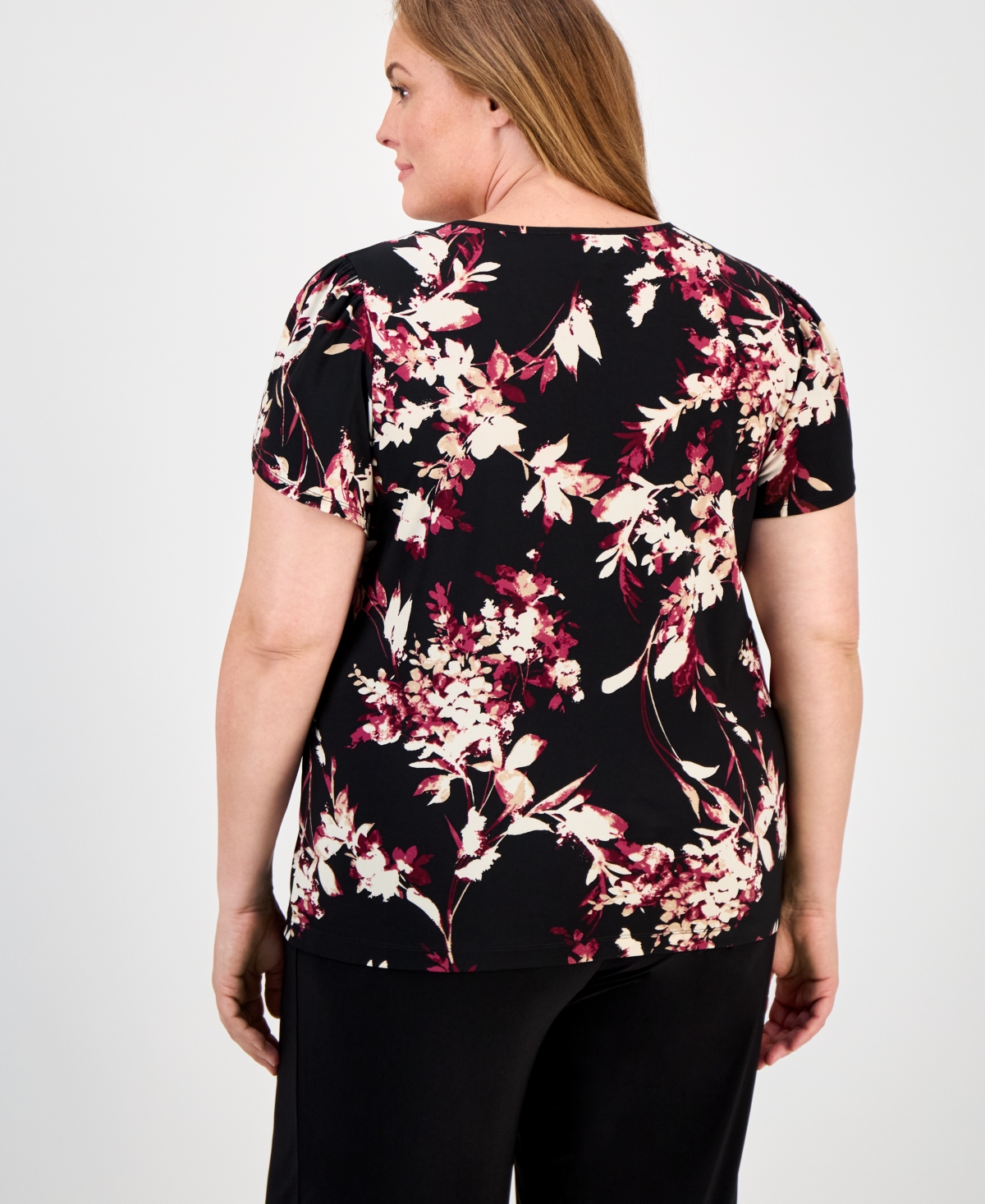 Ak Anne Klein Plus Size Floral-print Top In Multi