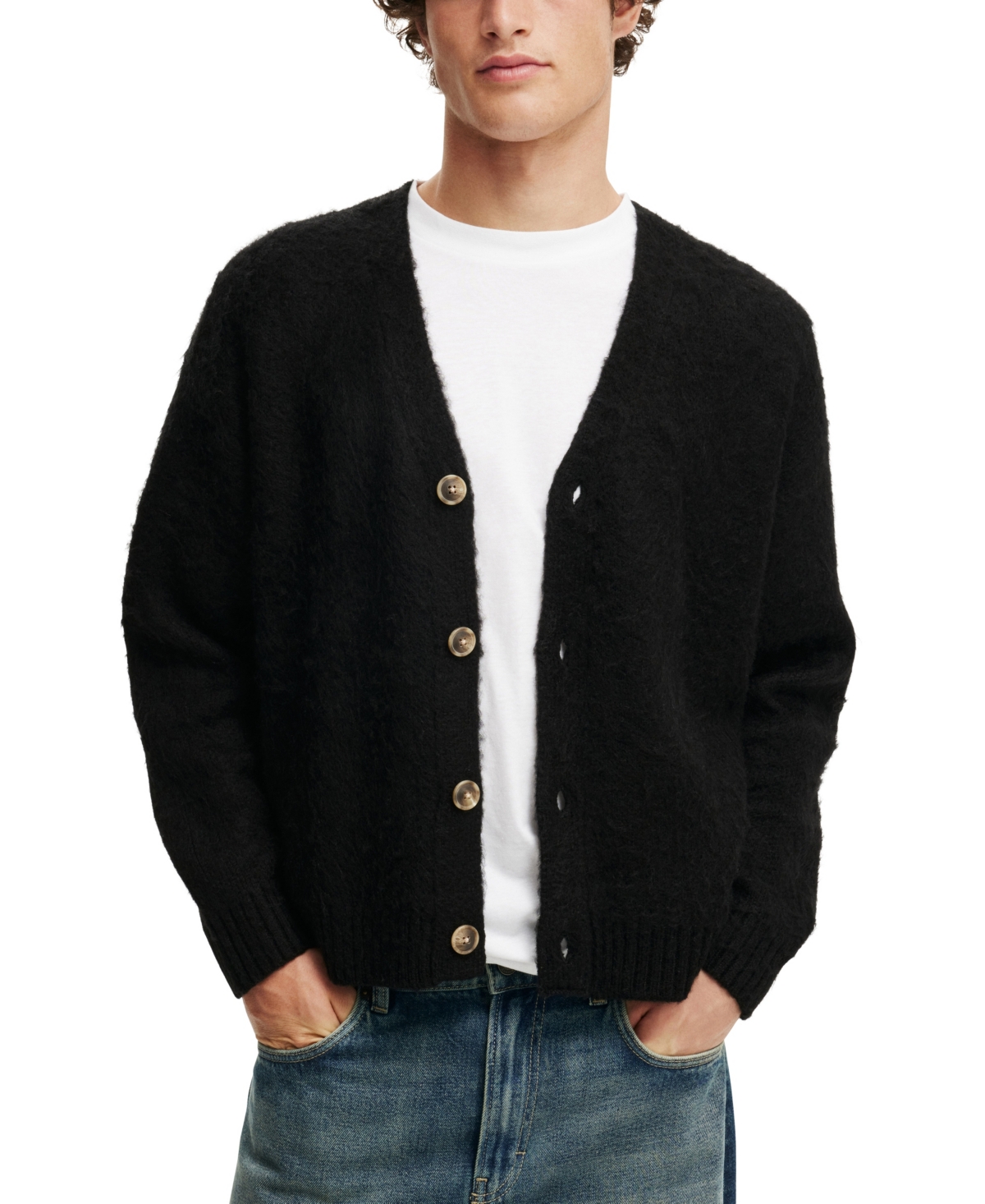 Men's Cropped Cardigan Sweater - Black