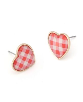 Backyard Gingham Heart Stud Earrings
