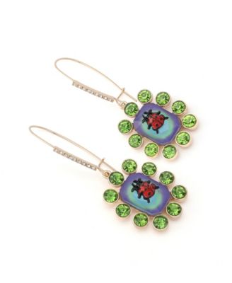 Faux Stone Backyard Ladybug Dangle Drop Earrings