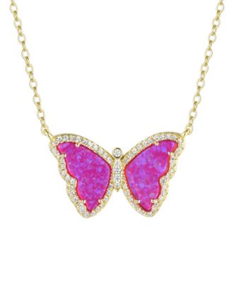 Kamaria Butterfly Necklace with Lab-Grown Opal in 14k Gold Plated Sterling Silver - Fuchsia opal 120$