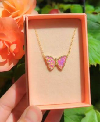 Butterfly Necklace with Lab-Grown Opal in Plated Sterling
