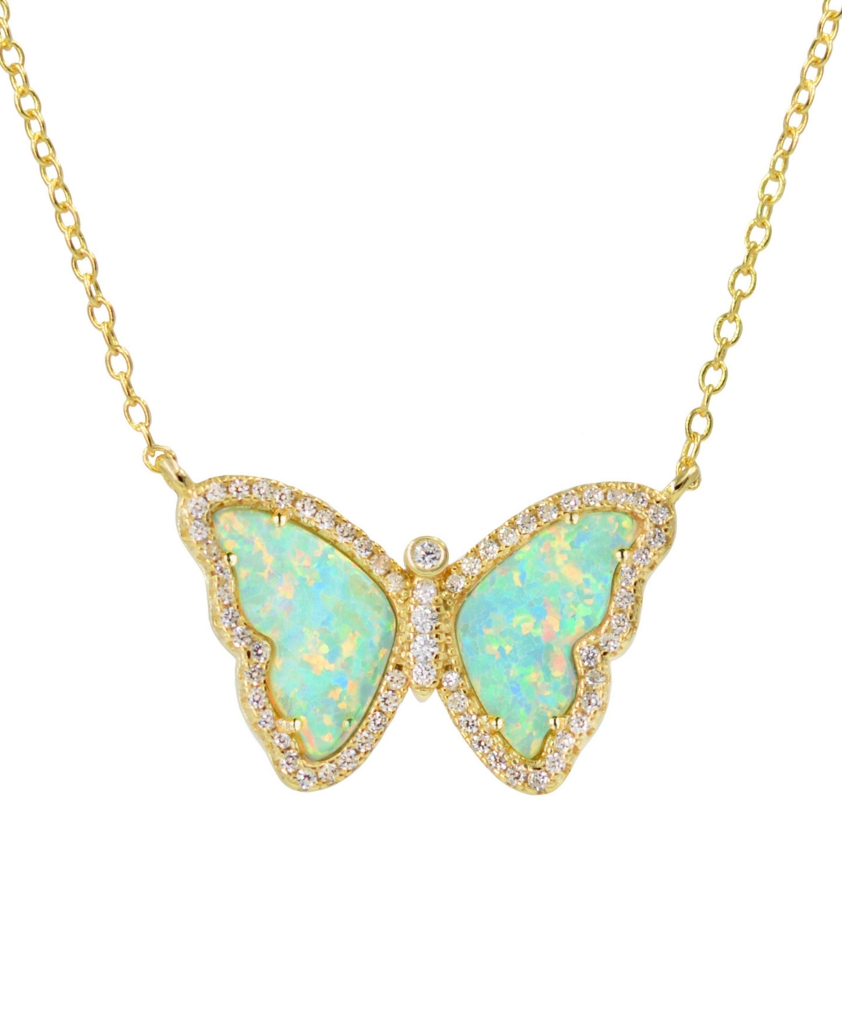 Butterfly Necklace with Lab-Grown Opal in 14k Gold Plated Sterling Silver - Lavender opal