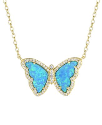 Kamaria Butterfly Necklace with Lab-Grown Opal in 14k Gold Plated Sterling Silver - Blue green opal 120$