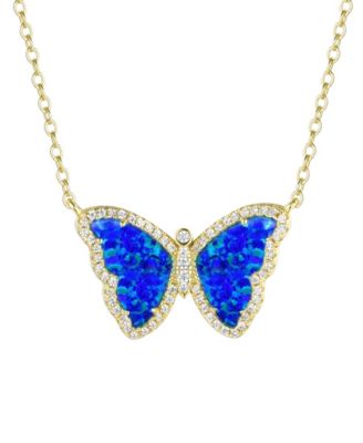 Kamaria Butterfly Necklace with Lab-Grown Opal in 14k Gold Plated Sterling Silver - Indigo opal