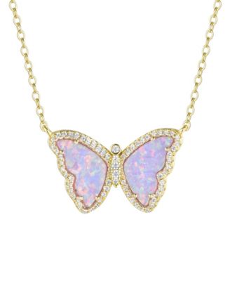 Kamaria Butterfly Necklace with Lab-Grown Opal in 14k Gold Plated Sterling Silver - Lavender opal