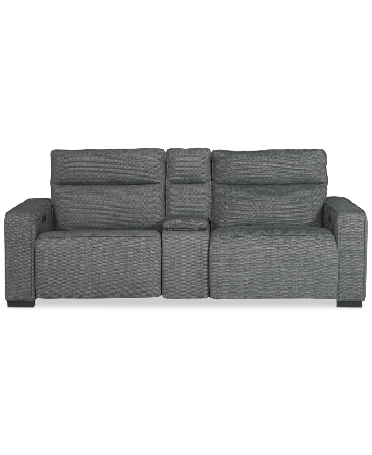 Macy's Miren 3-pc. Fabric Sectional With 2 Power Headrest Recliners With Console, Exclusively At  In Gray