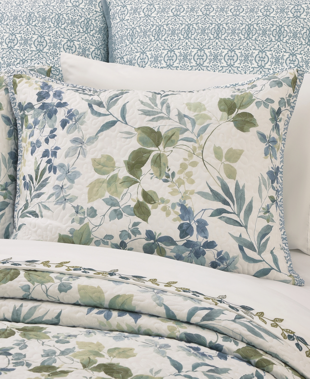 Royal Court Evergreen Botanical Leaf 3-pc. Quilt Set, King/california King In Blue