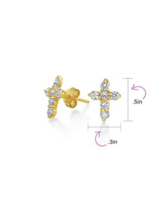 Petite Religious CZ Cross Stud Earrings in Gold Plated Sterling Silver