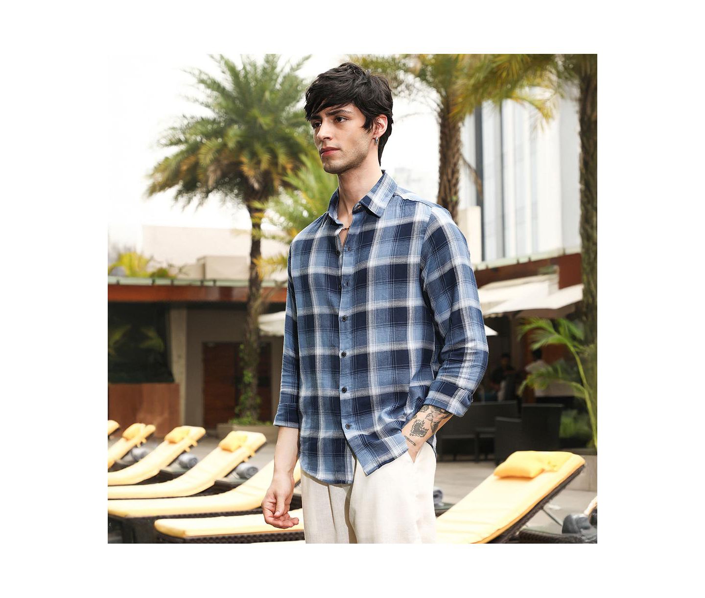 Мужская рубашка Cahoot Campus Sutra Navy Blue & Off-White Multi-Checkered, цвет: Синий — фото 4