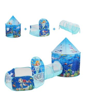 Pop Up Kids Play Tent 3 in 1 with Tunnel Basketball Hoop for Boys and Girls