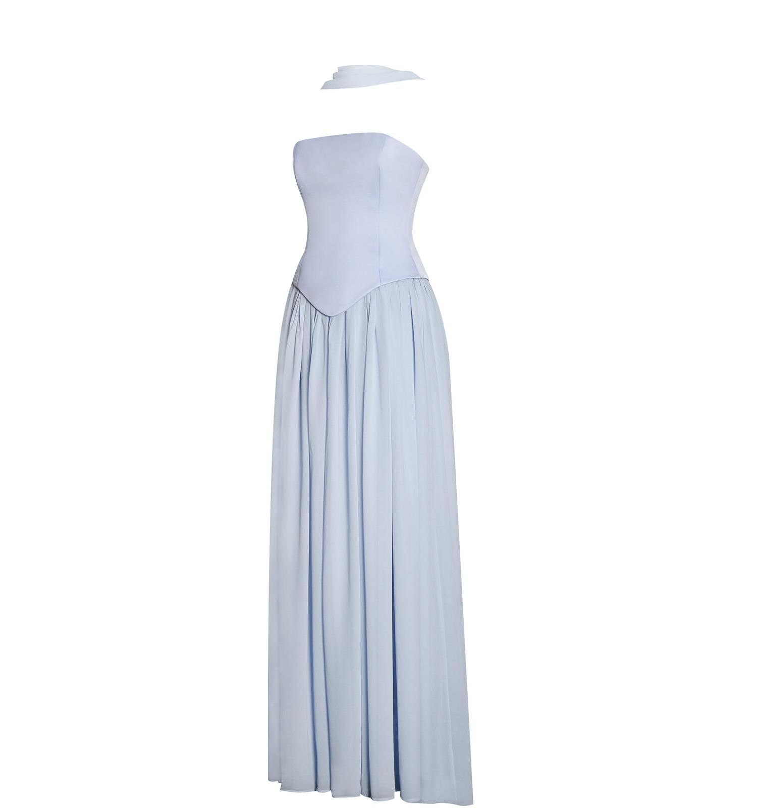 Women's Qianna Baby Blue Peplum Top Drop Waist Chiffon Gown