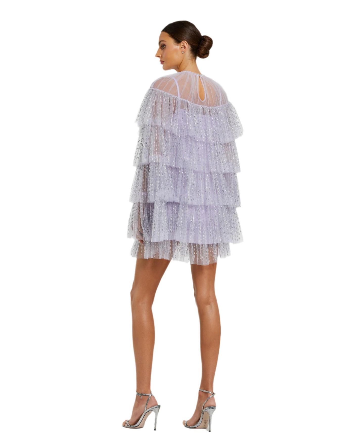 Женское платье Mac Duggal High Neck Tiered Ruffle Pearl Beaded Cape, цвет: Сиреневый — фото 2