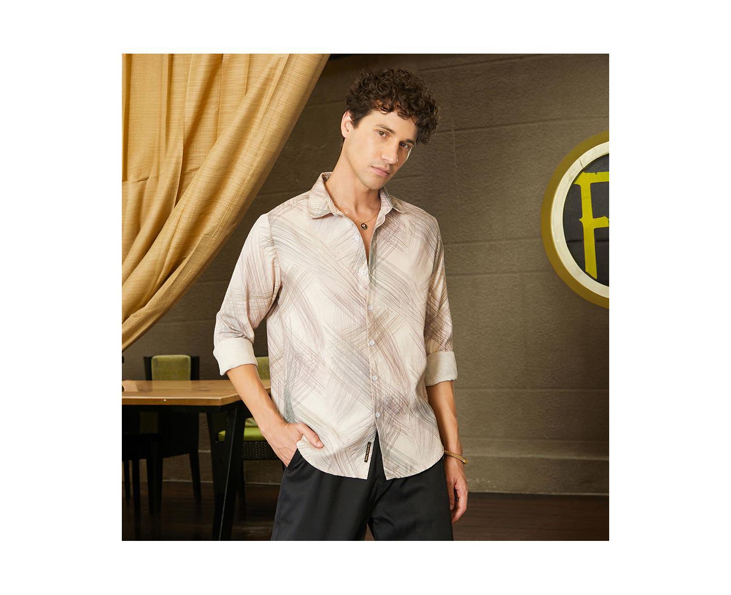 Men's Saltbox Beige Faded Strokes Shirt