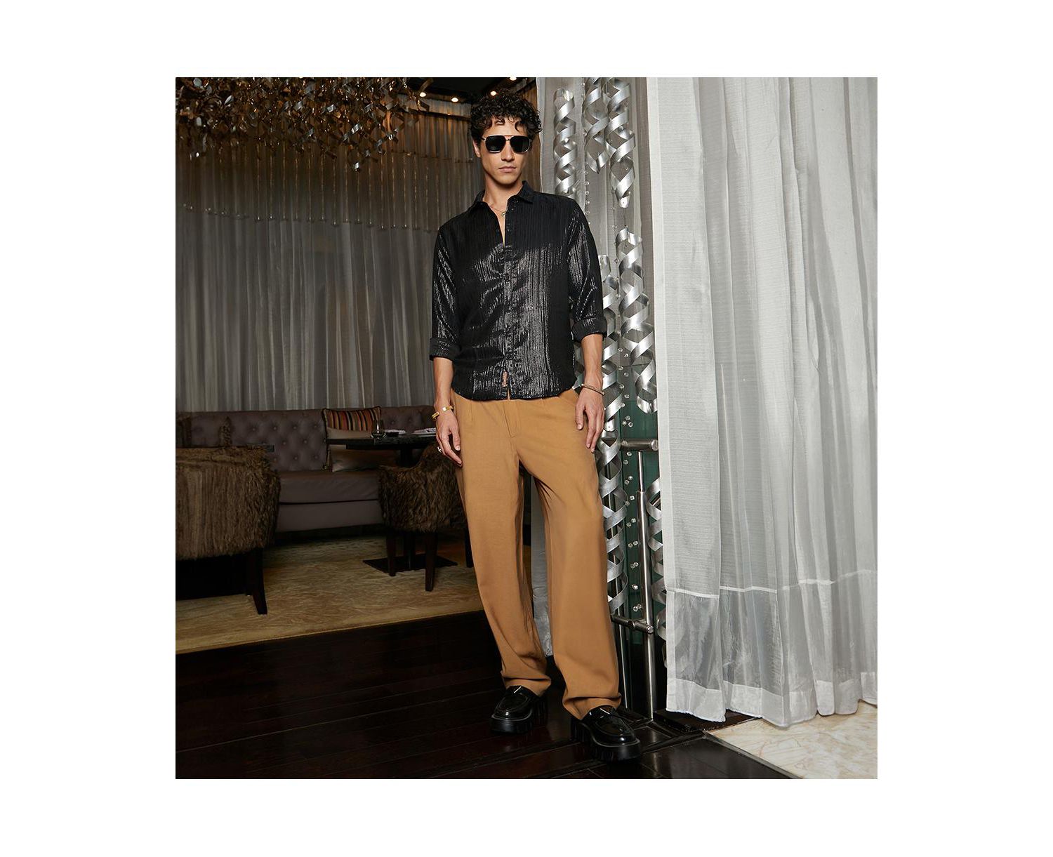 Men's Metallic Black Metallic Blushed Shirt