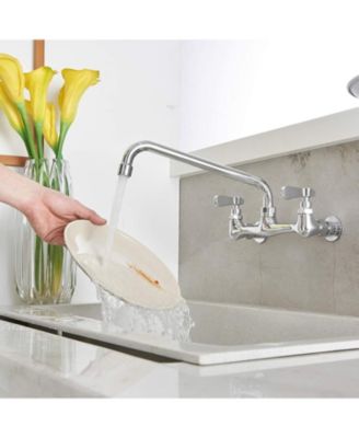 2-Handle Wall Mount Kitchen Faucet with 12" Swivel Spout and 8" Center Faucet